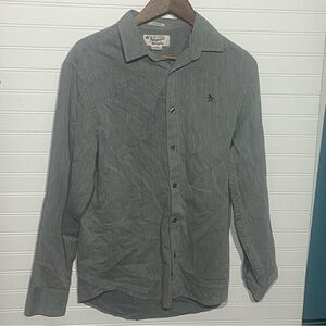 Original Penguin Men's Gray Button-Down Casual Linen Shirt Size Medium